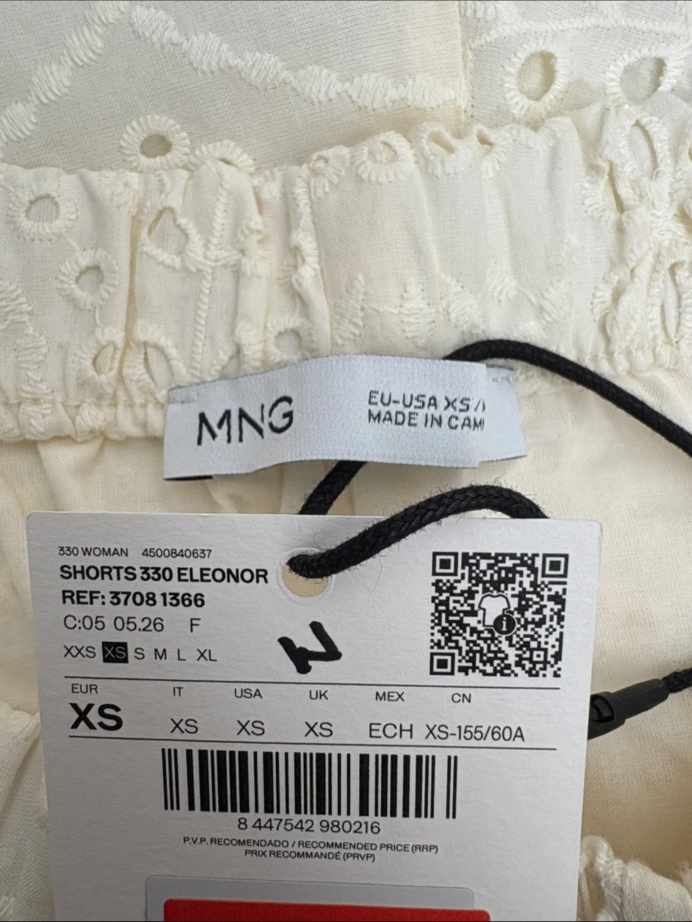 Mango Cream Eyelet High-Waist Shorts COTTON SHORTS WITH OPENWORK EMBROIDERY 1366